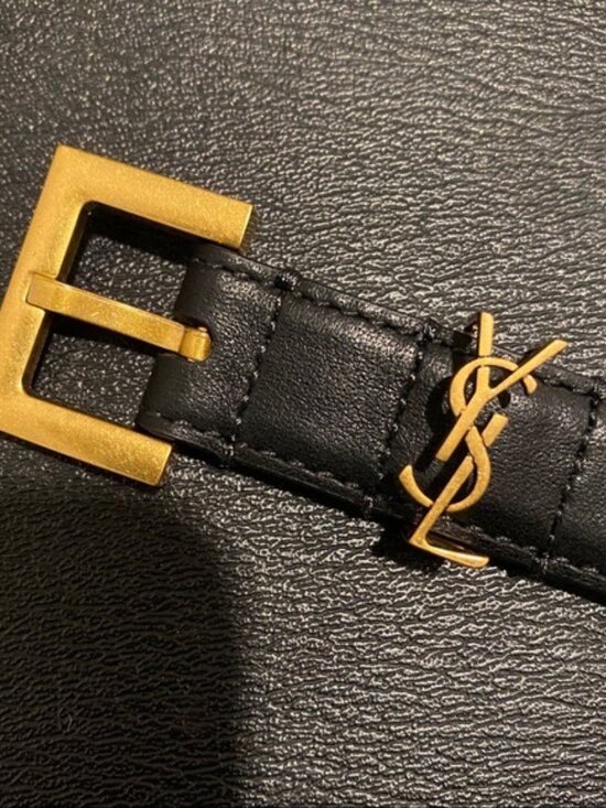 YSL Saint Laurent Black Leather Belt 2cm - Picture 3 of 5